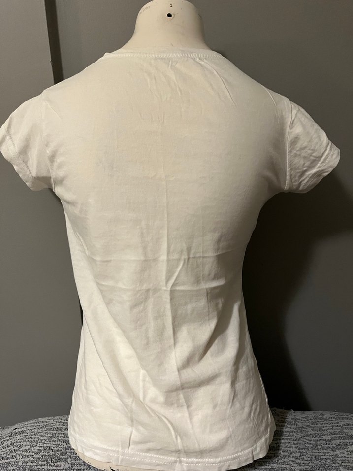 Beyaz Kız Çocuk Puff Kollu Baskılı Tişört - Görsel 3