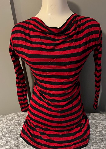 Kırmızı Siyah Çizgili Uzun Kollu Hamile Bluzu - Görsel 2