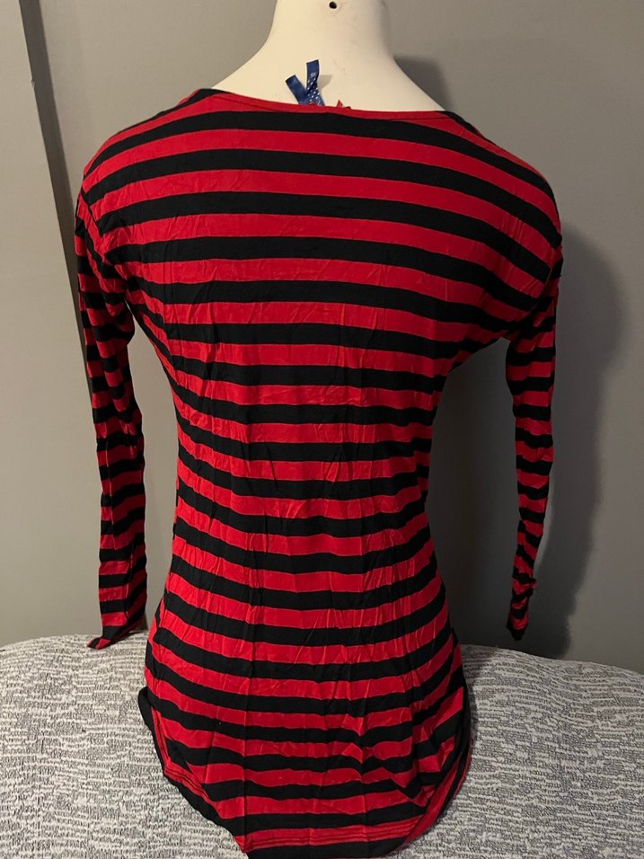 Kırmızı Siyah Çizgili Uzun Kollu Hamile Bluzu - Görsel 3