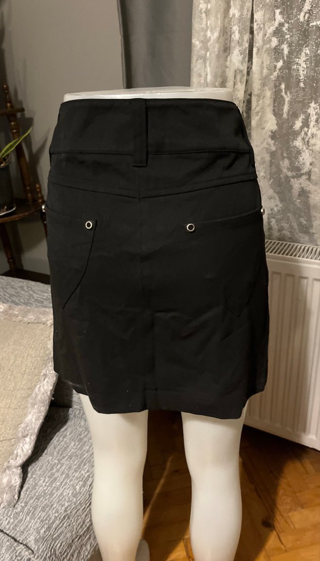 Düğmeli Siyah Mini Etek - Görsel 5