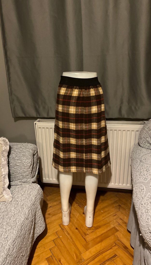 Kahverengi Ekose Midi Hamile Etek - Görsel 3