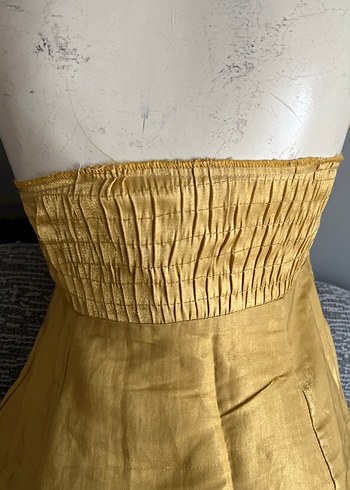 Sarı Straplez Nakışlı Uzun Bohem Elbise - Görsel 8