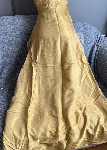 Sarı Straplez Nakışlı Uzun Bohem Elbise - Görsel 7