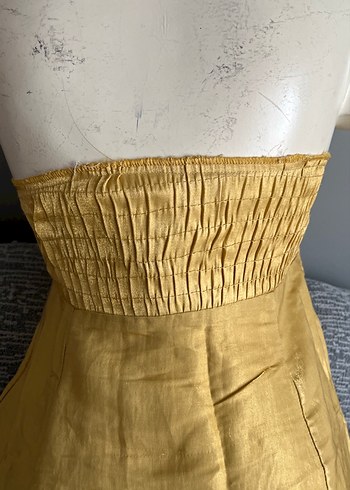 Sarı Straplez Nakışlı Uzun Bohem Elbise - Görsel 9