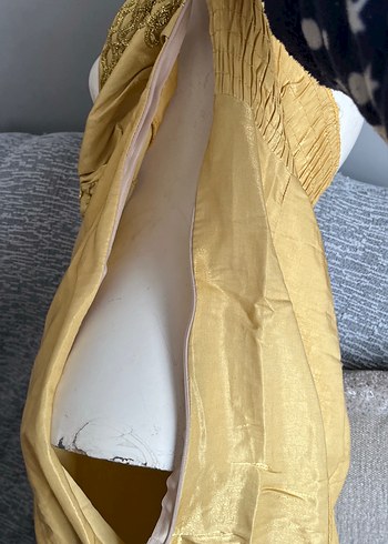 Sarı Straplez Nakışlı Uzun Bohem Elbise - Görsel 10