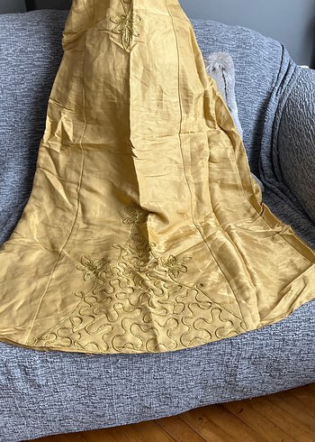 Sarı Straplez Nakışlı Uzun Bohem Elbise - Görsel 2