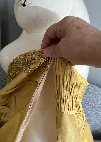 Sarı Straplez Nakışlı Uzun Bohem Elbise - Görsel 12