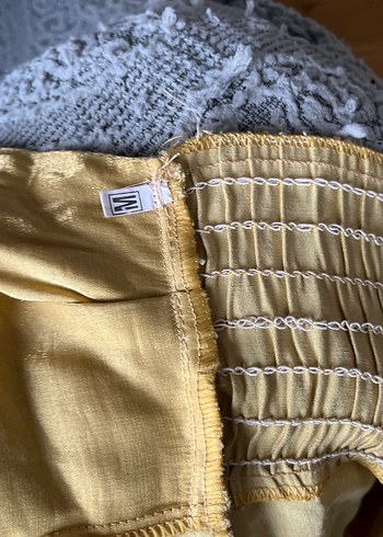 Sarı Straplez Nakışlı Uzun Bohem Elbise - Görsel 14