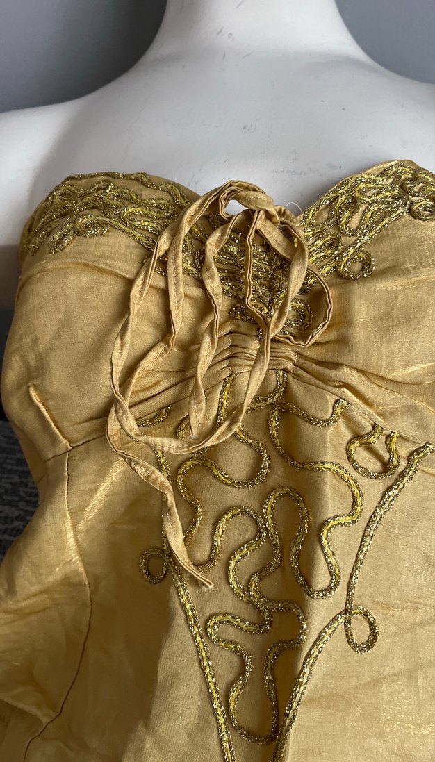 Sarı Straplez Nakışlı Uzun Bohem Elbise - Görsel 4