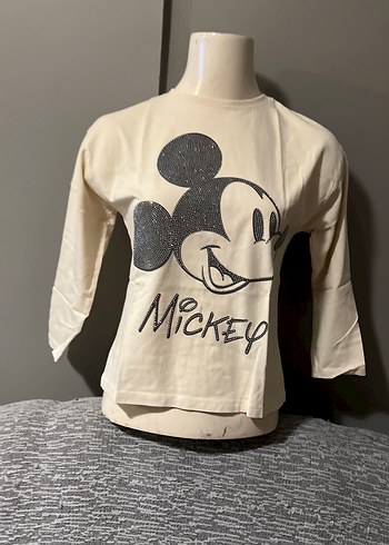Beyaz Mickey Baskılı Uzun Kollu Kız Tişörtü - Görsel 3