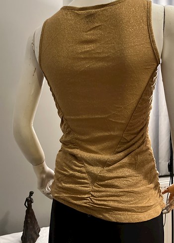 Bej Drapeli Kolsuz Simli davet Bluzu - Görsel 6