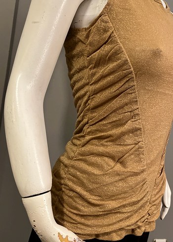 Bej Drapeli Kolsuz Simli davet Bluzu - Görsel 4