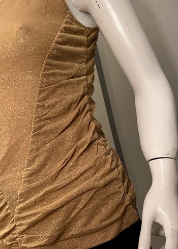 Bej Drapeli Kolsuz Simli davet Bluzu - Görsel 5