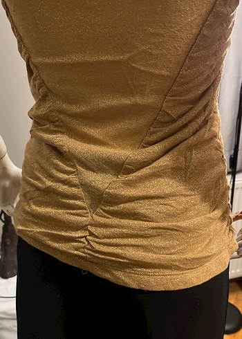 Bej Drapeli Kolsuz Simli davet Bluzu - Görsel 9