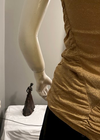 Bej Drapeli Kolsuz Simli davet Bluzu - Görsel 8