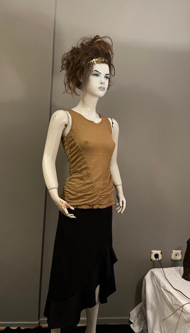 Bej Drapeli Kolsuz Simli davet Bluzu - Görsel 3