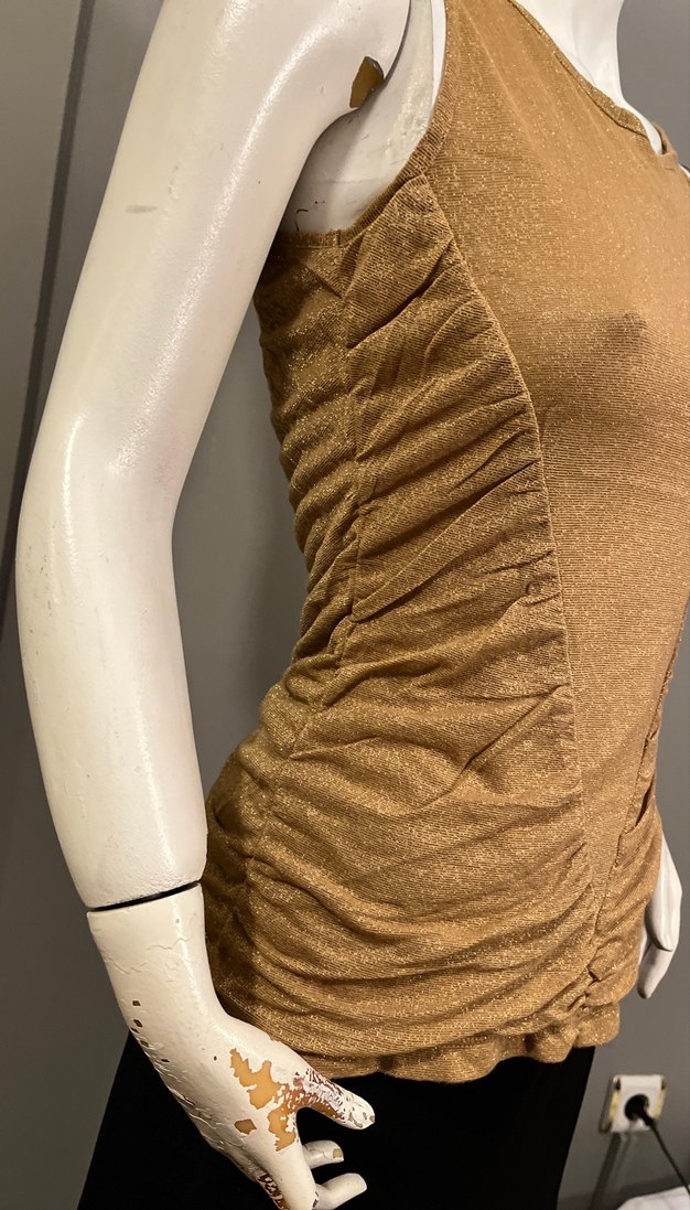 Bej Drapeli Kolsuz Simli davet Bluzu - Görsel 4