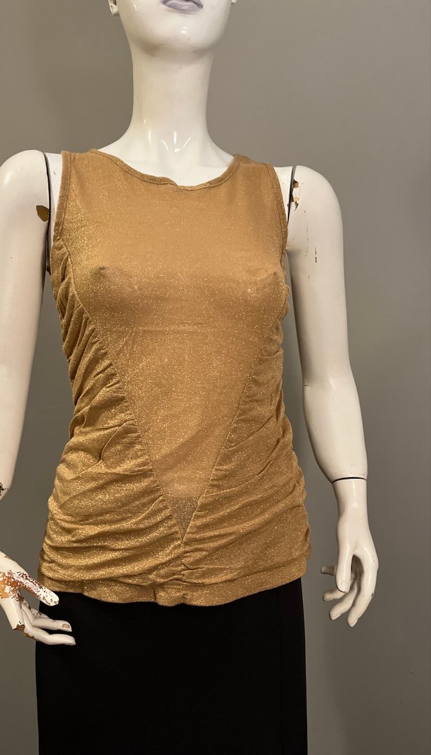 Bej Drapeli Kolsuz Simli davet Bluzu - Görsel 2