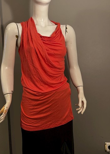 Kırmızı Kolsuz Drapeli Tunik - Görsel 4