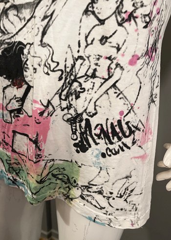 Baskılı Beyaz Kısa Kollu Mini Hamile Tişörtü - Görsel 5