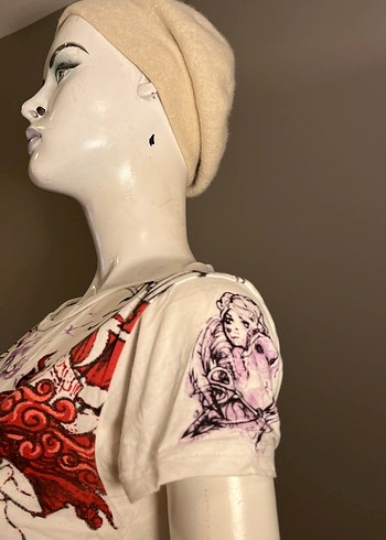 Baskılı Beyaz Kısa Kollu Mini Hamile Tişörtü - Görsel 13