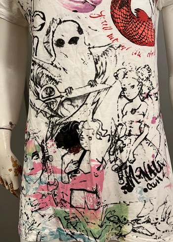 Baskılı Beyaz Kısa Kollu Mini Hamile Tişörtü - Görsel 2