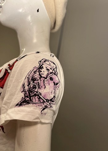 Baskılı Beyaz Kısa Kollu Mini Hamile Tişörtü - Görsel 15