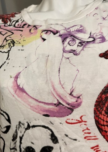 Baskılı Beyaz Kısa Kollu Mini Hamile Tişörtü - Görsel 8