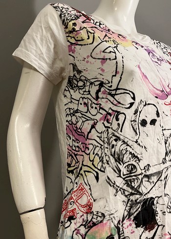 Baskılı Beyaz Kısa Kollu Mini Hamile Tişörtü - Görsel 3