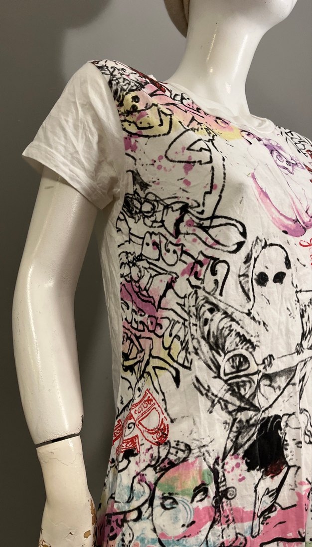 Baskılı Beyaz Kısa Kollu Mini Hamile Tişörtü - Görsel 3