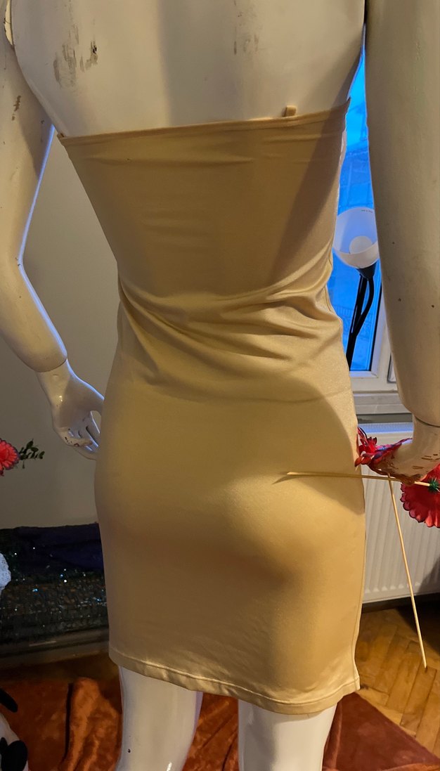 Bej Straplez Uzun Mini Elbise astarı - Görsel 3