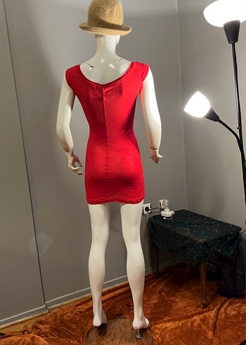 Kırmızı Mini Kolsuz Penye Elbise - Görsel 10