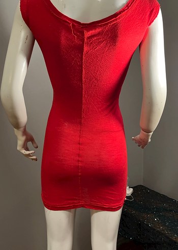 Kırmızı Mini Kolsuz Penye Elbise - Görsel 9