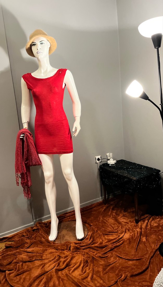 Kırmızı Mini Kolsuz Penye Elbise - Görsel 3