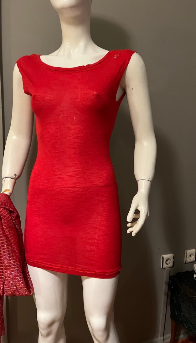 Kırmızı Mini Kolsuz Penye Elbise - Görsel 2