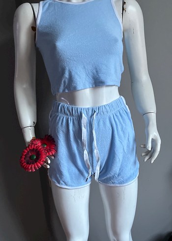 Mavi Kısa Kadın  Krop -Şort - Görsel 3