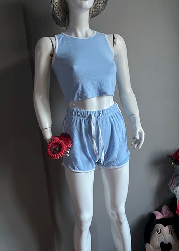 Mavi Kısa Kadın  Krop -Şort - Görsel 2