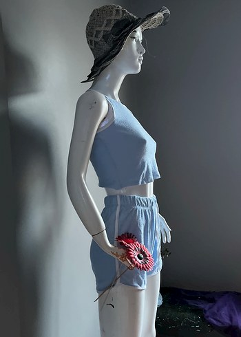 Mavi Kısa Kadın  Krop -Şort - Görsel 5