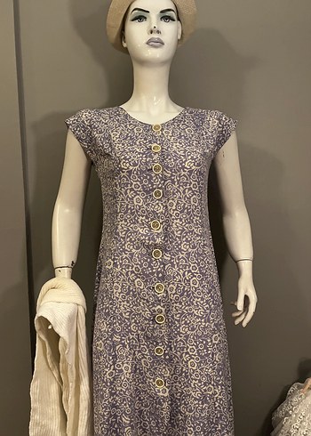 Adil Işık /Düğmeli V Yaka antrasit uçuk Mor Bohem Uzun Elbise - Görsel 3