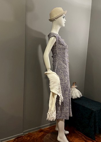 Adil Işık /Düğmeli V Yaka antrasit uçuk Mor Bohem Uzun Elbise - Görsel 10