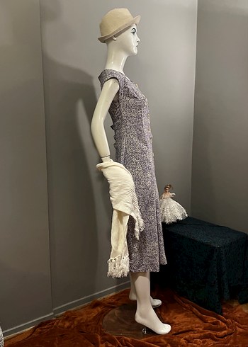 Adil Işık /Düğmeli V Yaka antrasit uçuk Mor Bohem Uzun Elbise - Görsel 9