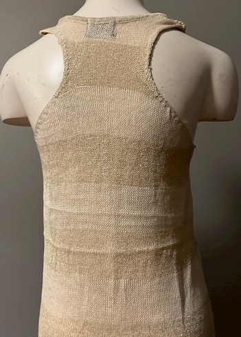 Bej Kolsuz Triko Midi Elbise - Görsel 5