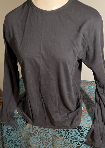 Siyah Uzun Kollu Salaş Gömlek Penye - Görsel 2