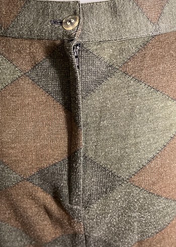 Kahverengi geometrik Desenli Midi kalın sentetik yünlü Etek - Görsel 5