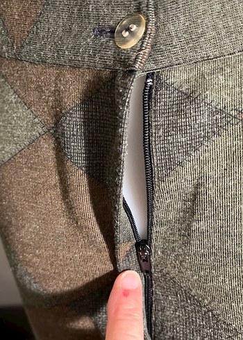 Kahverengi geometrik Desenli Midi kalın sentetik yünlü Etek - Görsel 6