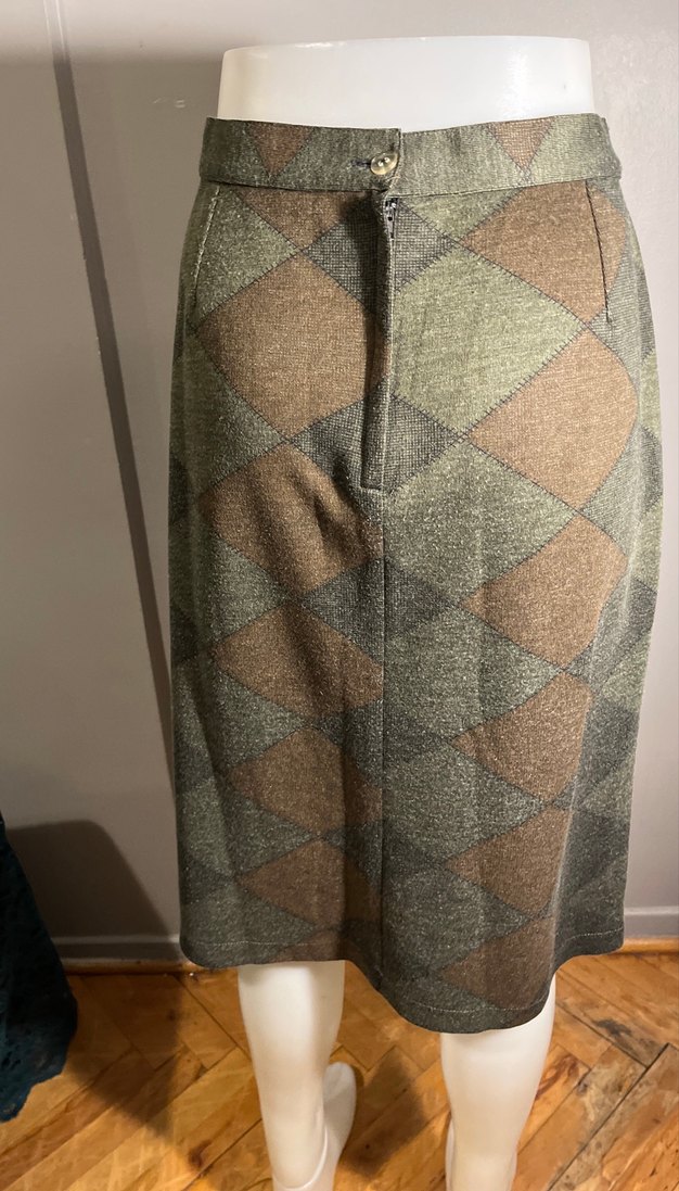 Kahverengi geometrik Desenli Midi kalın sentetik yünlü Etek - Görsel 4