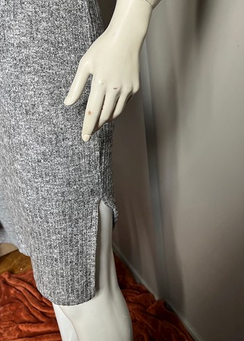 Gri Yüksek Yakalı Uzun Triko Elbise - Görsel 6