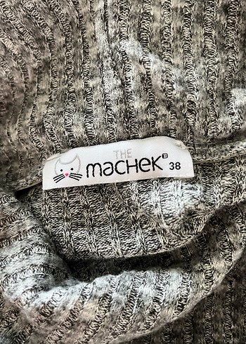 Gri Yüksek Yakalı Uzun Triko Elbise - Görsel 9