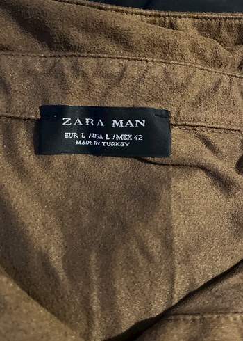 Zara / Erkek Kahverengi Keten Polo Nubuk -Süet Tişört - Görsel 7