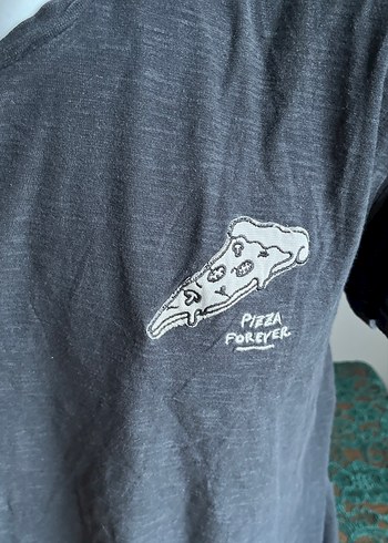 Pull&Bear / Gri Baskılı Erkek Keten Tişört - Görsel 2